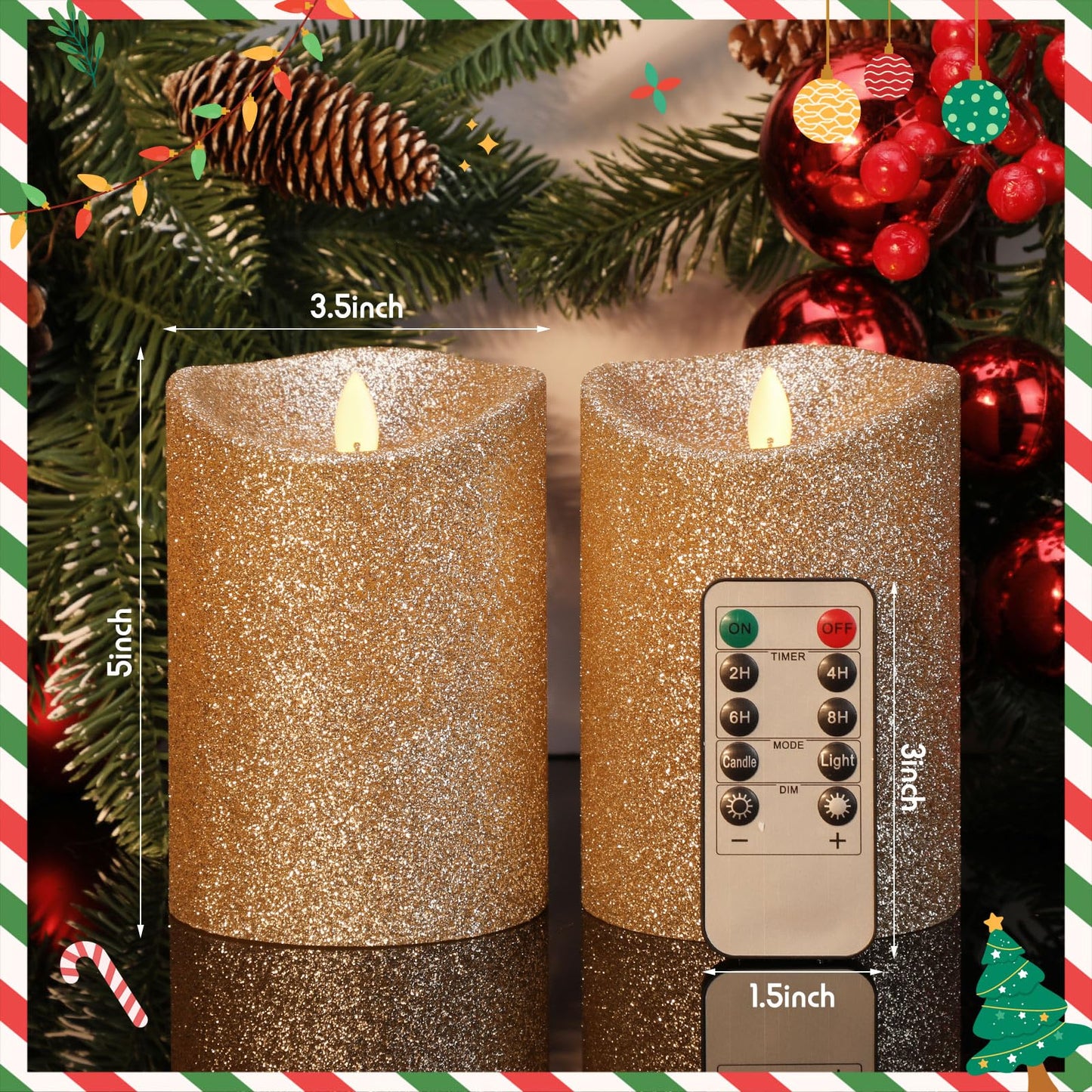 Retisee 4 Pack Valentine's Day Ivory Glitter Flameless Candles 3.5 x 5 Inches Flickering Flame Wick Pillar Battery Operated Real Wax LED Candle with Remote for Anniversary Wedding Birthday Home Decor