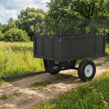 Heavy Duty Steel Utility Dump Trailer – 17 Cu.Ft Garden Cart with Removable Mesh Sides & Pneumatic Tires, 750 Lbs Tow Behind Trailer for ATV, UTV, Lawn Tractor Hauling in Yard & Farm, Black