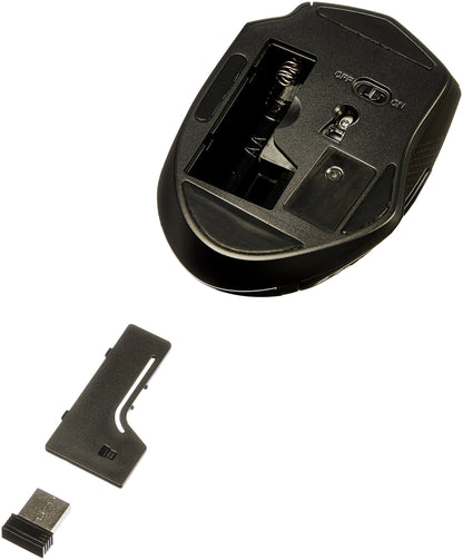 Amazon Basics Computer Mouse Wireless, Ergonomic, 2.4 GHz Optical, DPI Adjustable, Compatible With PC, Mac, Laptop, Black