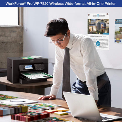 Epson Workforce Pro WF-7820 Wireless All-in-One Wide-Format Printer, Auto 2-Sided Print 13" x 19" Copy, Scan & Fax, 50-Page ADF, 250-sheet Paper Capacity, Works with Alexa - Black