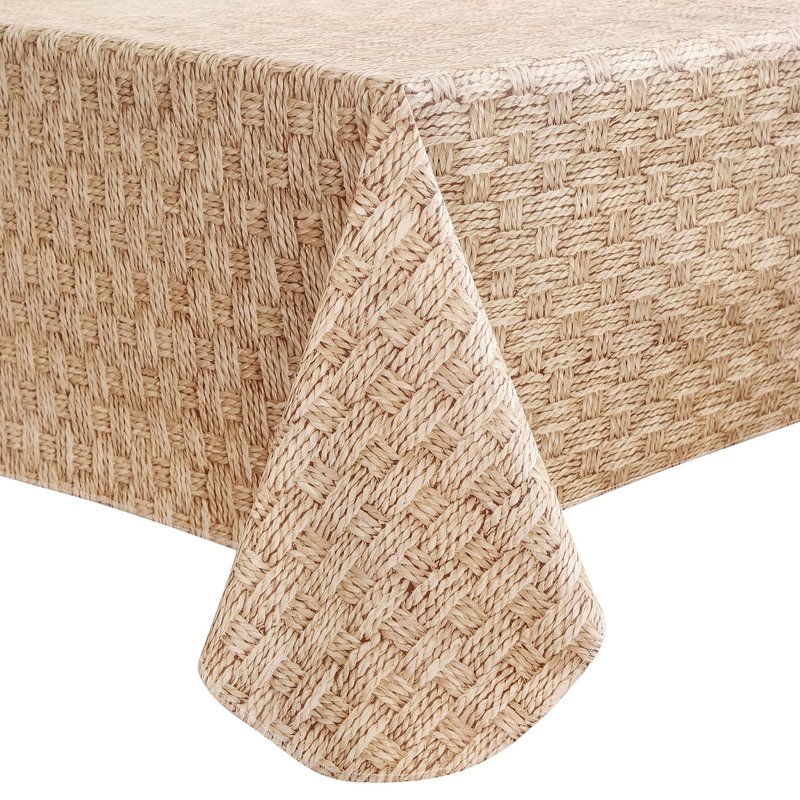 HRNJJYP Heavy Duty Vinyl Tablecloth with Flannel Backing Waterproof Oil-Proof Plastic Table Cloth Stain-Resistant Wipeable Rectangle or Square Table Cover for Dining, Camping (Weaving, 52X70 Inch)