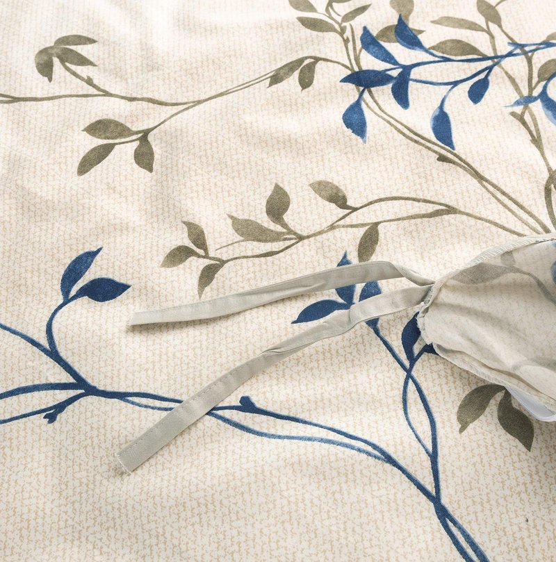 Tache Elegant Leaf Vine Nature Earthy Floral Neutral Cream Beige Tan Blue Breathable Poplin Cotton Zipper Duvet Cover, California King