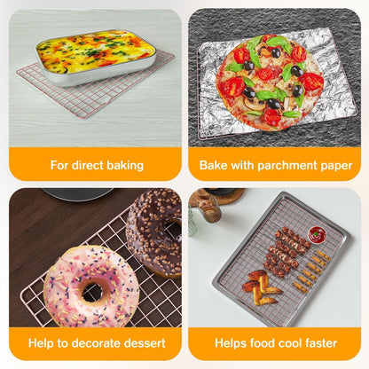 2PCS Cooling Racks for Cooking and Baking - 10" x 16"Heavy Duty Stainless Steel Wire Rack for Baking, Grilling, Roasting - Oven & Dishwasher Safe - Fits Half Sheet Pan（Rose Gold）
