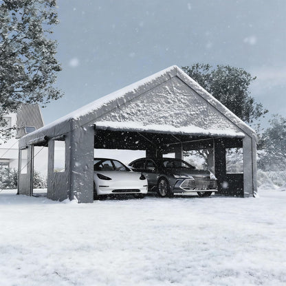 SUNBURY Heavy Duty 20x20ft Carport with Side Doors, Outdoor Storage Waterproof & UV-Resistant Garage Canopy, Portable Car Shelter for Cars, Trucks, Boats