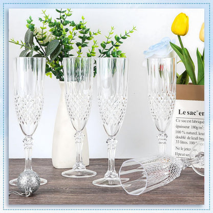 LEYIQU Plastic Champagne Flutes, Champagne Glasses Bulk, Reusable Unbreakable Acrylic Wine Glasses Goblets for Weddings Bachelor Parties Toasting Bridal Shower (24,Transparent)