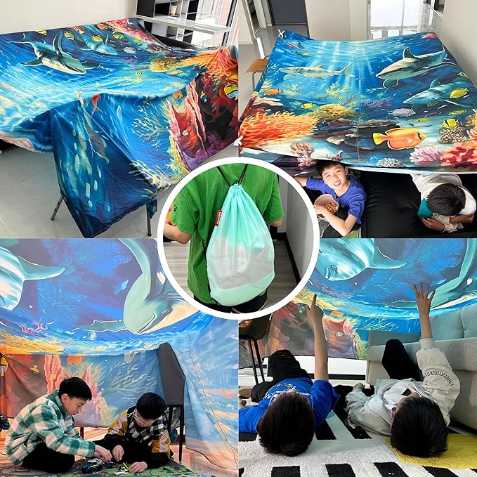 Magic Fort Building Kit for Kids - Large Lightweight Blanket Fort Making Kit Clips with CPC Certification - Portable Playhouse Play Tent Fort - Indoor/Outdoor Girls/Boys Toys Ages 4-5 6 7 8-12
