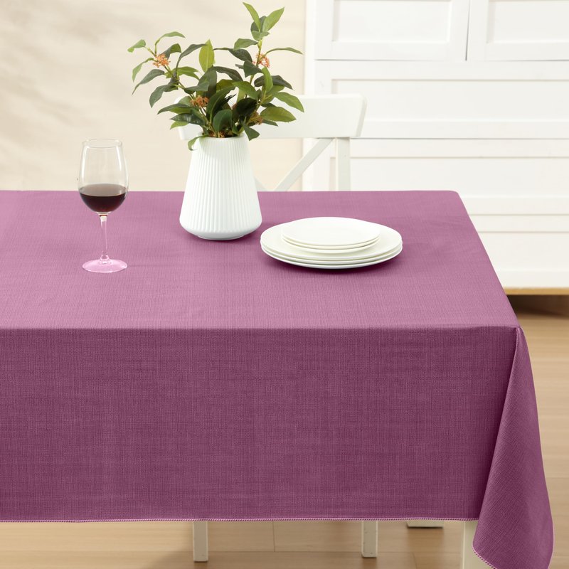 Lintex Cafe Hotel Linen Look Vinyl Flannel Backed Tablecloth, Heavyweight 4 Gauge, 60 x 104 Inch Rectangle, Burgundy Indoor Outdoor Waterproof Wipe Clean Table Cover