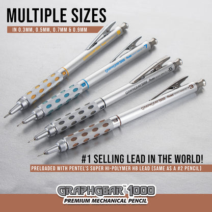Pentel GraphGear 1000 Mechanical Pencil, (0.5mm) Point Size, Black Barrel, 1 Each (PG1015A)