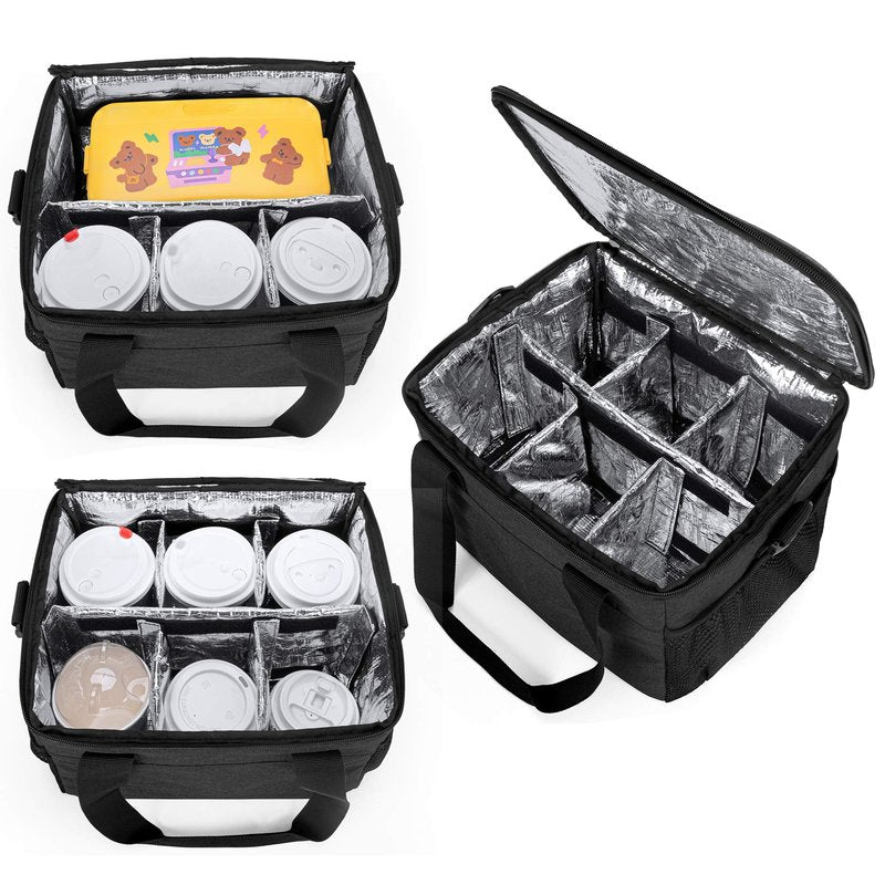 Trunab Reusable 6 Cups Drink Carrier for Delivery Insulated Drink Caddy with Handle and Shoulder Strap, Adjustable Dividers, Beverages Carrier Tote Bag, for Daily Life Takeout, Outdoors, Travel