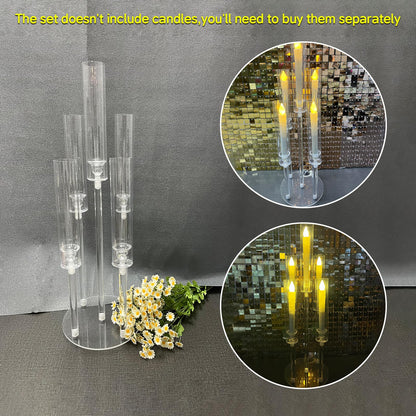 4 Set 5 Arms Acrylic Candelabra Centerpieces for Wedding Table Decorations,Clear Candlesticks Holder with Acrylic Shade for Valentine's Day Dinner Party Fireplace Gift Fit LED Candle