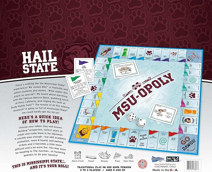 Late for the Sky Mississippi State University Opoly Board Game for 2–6 Players Ages 12+ College Campus Theme Family Strategy Party Game