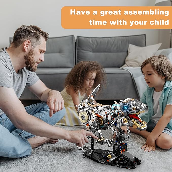 Mechanical Dinosaur Tyrannosaurus Rex Building Block Set with Lights Home Decoration Compatible with Lego Sets Creative Birthday Gift for Adultsand Ages 14+（1268 PCS）