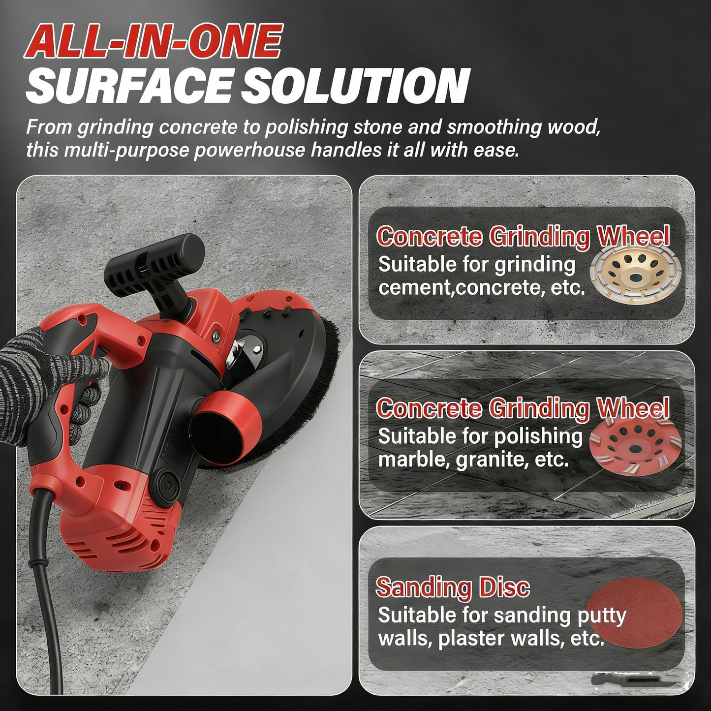 7-Inch Concrete Floor Grinder, 2200W Powerful Concrete Sanding Machine Concretes Sander Practical Angle Grinder Tool Floor Grinders Polishing Machine 90° Seamless sanding for Floors(Size:B)