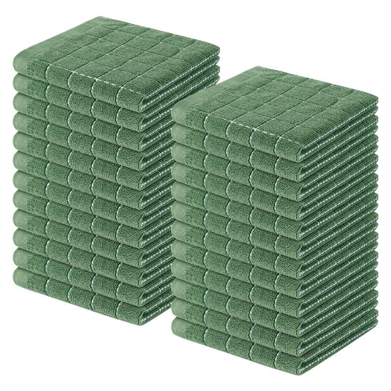 Homaxy 100% Cotton Terry Kitchen Dish Cloths, Ultra Soft and Absorbent Dish Towels for Kitchen, Suitable for Drying and Washing Dishes, 24 Pack, 12 x 12 Inches, Grass Green