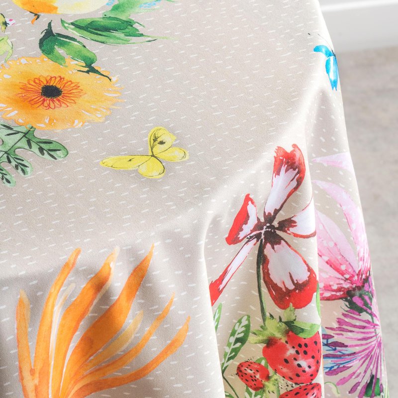Maison d' Hermine Table Cloth Round Table 100% Cotton 63 Round Inches Tablecloth Reusable Decorative for Dining Kitchen Room Farmhouse Home Gifts for Mothers Day Spring Summer - Jardin D'Ete - Fog