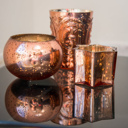 Insideretail 700455-24COP Mercury Glass Tea Light Holders (Set of 24), 9.5cm, Distressed Copper