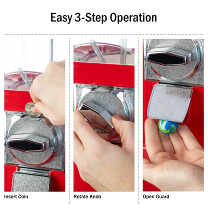 Gumball Machine - Triple Candy Machine Dispenser for Gumballs, Capsules, and Candy - Vending Machines for Business by Great Northern Popcorn (Red)