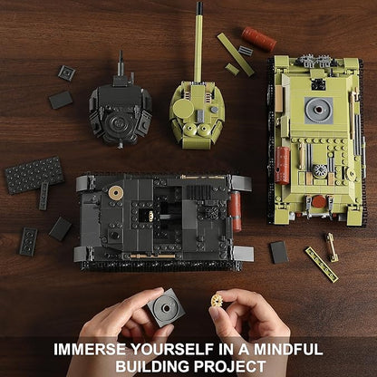 WW2 Army Tank Building Sets with Lights Panzer IV &amp T-34 Military Tanks Model Kit Compatible with Lego Great Army Toys Gift for Military Fans Boys Kids Ages 8+ &amp Adults (1201 Pieces)