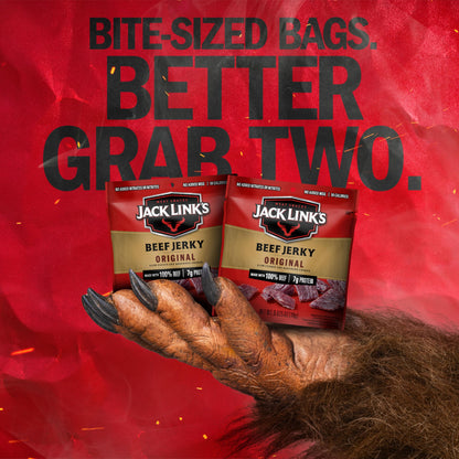 Jack Link's Beef Jerky, Original, Multipack Bags - Flavorful Meat Snacks for Lunches, Ready to Eat Protein Snacks, Individual Packs - 7g of Protein, Made with 100% Beef - 0.625 oz (Pack of 20)