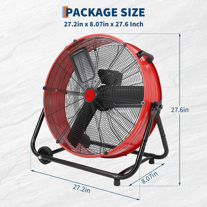 EliteEdge 24 in Industrial Floor Fan, Heavy Duty Industrial Floor Fan with Adjustable 3 Speed 4800-8800 CFM Cooling, for Industrial Commercial Space Garage, Metal Blades/360° Rotation,Red