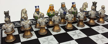 HPL Medieval Times Crusades Color Painted Busts Knights Chess Set with 17 Maltese Board