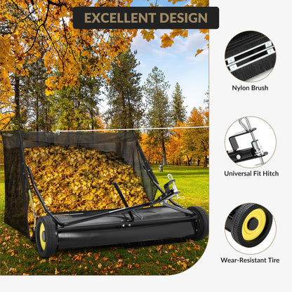Tow Behind Lawn Sweeper 50" Wide, 26 Cu.Ft Large Hopper Yard Sweeper, Pull Behind Leaf Collector with Adjustable Sweeping Height, Universal Fit for Lawn Tractor & Debris Cleanup