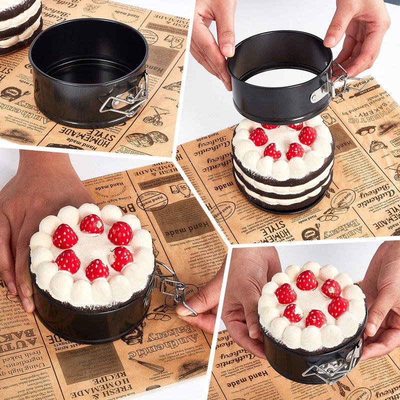 Sunnyray 8 Pcs 4 Inch Springform Pan for Baking Mini Cheesecake Pans with Removable Bottom Nonstick Leakproof Round Cake Mold Spring Form Molds for Mini Cheesecake Pizza and Quiches (Black)