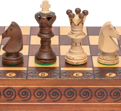 Husaria European International Wooden Chess Game Set Ambassador - 21.7 Inches - Large-Size Chess Set with Handcrafted Chessmen and Felted Folding Board