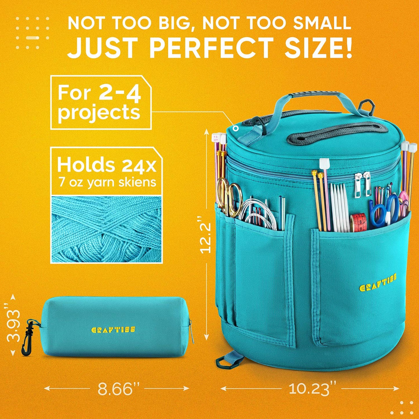 Knitting Bag Yarn Storage - Durable Canvas Yarn Bag - Yarn Organizer Crochet Bag with Knitting Accessories Case
