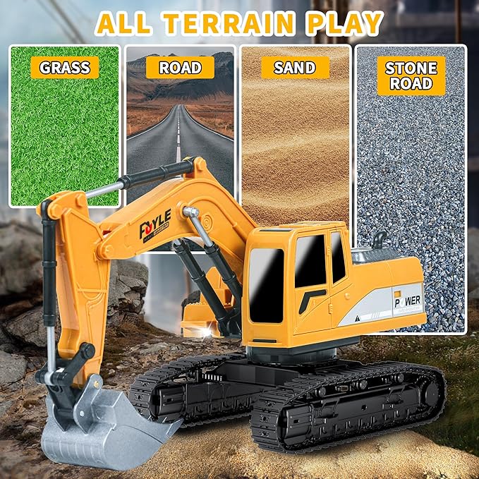 Remote Control Excavator Toys 1: 24 Engineering Digger Truck for Boys with Metal Shovel Lights Sounds Turns 680 Degree 2.4 GHz Construction Toys Christmas Birthday Gift for Kids