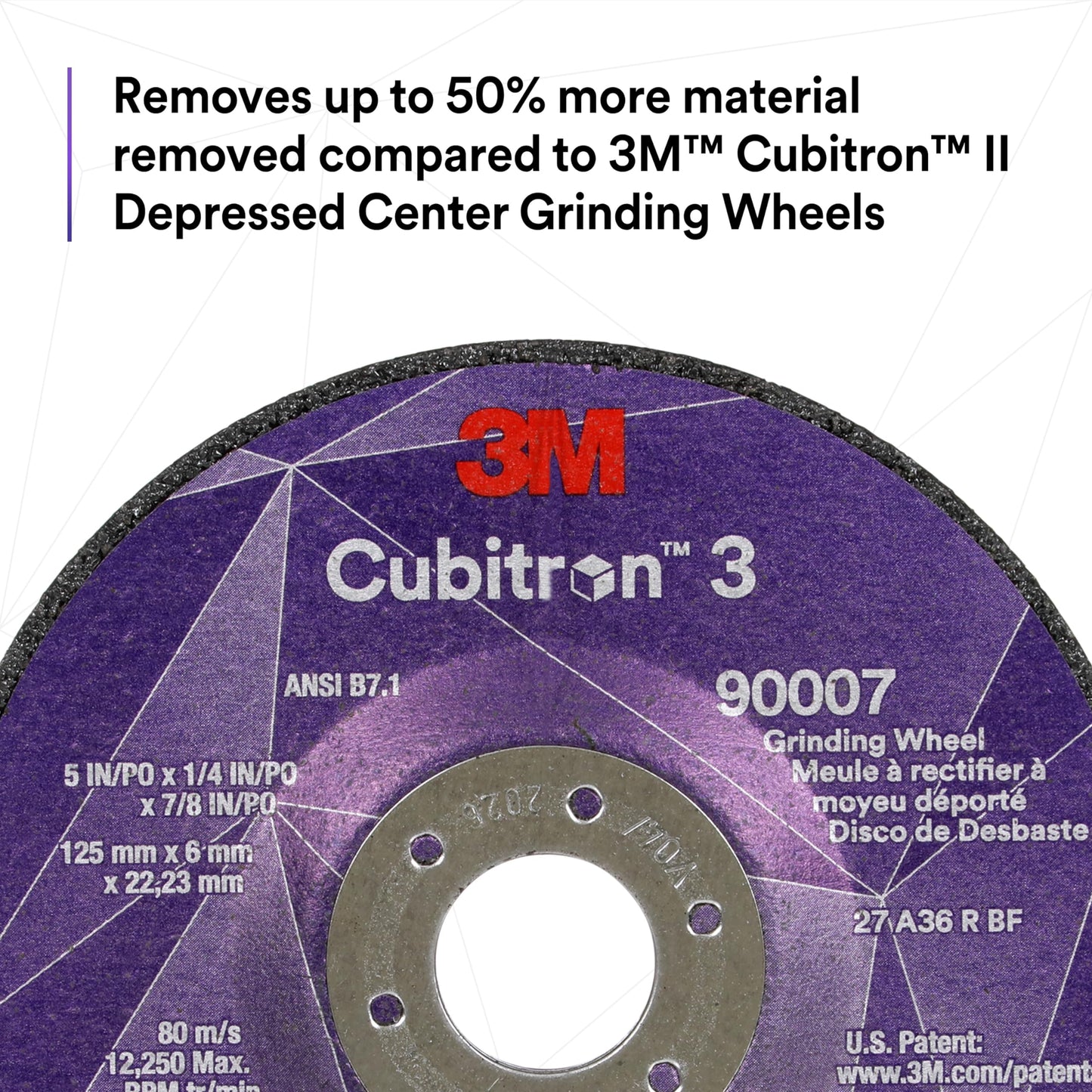 3M Cubitron 3 Depressed Center Grinding Wheel, 90010, 36+, T27, 9 in x 1/4 in x 7/8 in, Pack of 10, ANSI, Precision Shaped Grain, Beveling, Weld Grinding, Heavy Deburring, Slag Removal