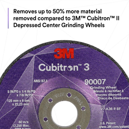 3M Cubitron 3 Depressed Center Grinding Wheel, 90010, 36+, T27, 9 in x 1/4 in x 7/8 in, Pack of 10, ANSI, Precision Shaped Grain, Beveling, Weld Grinding, Heavy Deburring, Slag Removal