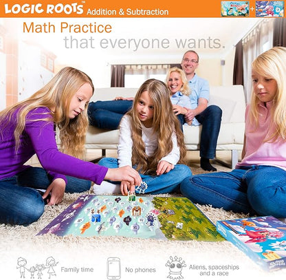 Addition and Subtraction Game - Fun Math Board Game for 6-8 Year Olds Easy to Play Educational Game for Kids at Home STEM Toy Gift for Girls &amp Boys (Ocean Raiders + Cloud Hoppers)