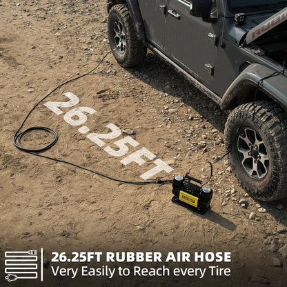 SAMOUT 12V Digital Air Compressor, Offroad Portable Inflator 12.3 CFM, Air Pump Max 150PSI for Heavy-Duty Tires, with LCD Control Panel to Preset Target Pressure, 4x4 Vehicle, SUV, RV