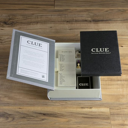 WS Game Company Clue Vintage Bookshelf Edition Board Game Linen Fabric Book Box Die-Cast Weapons &amp Wood Movers 1949 Retro Design Clue Board Games for Kids Adults &amp Family Ages 8+