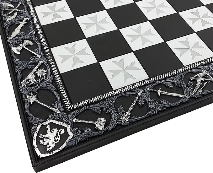 HPL Medieval Times Crusades Blue and White Armored Maltese Knights Chess Set with 17 Board