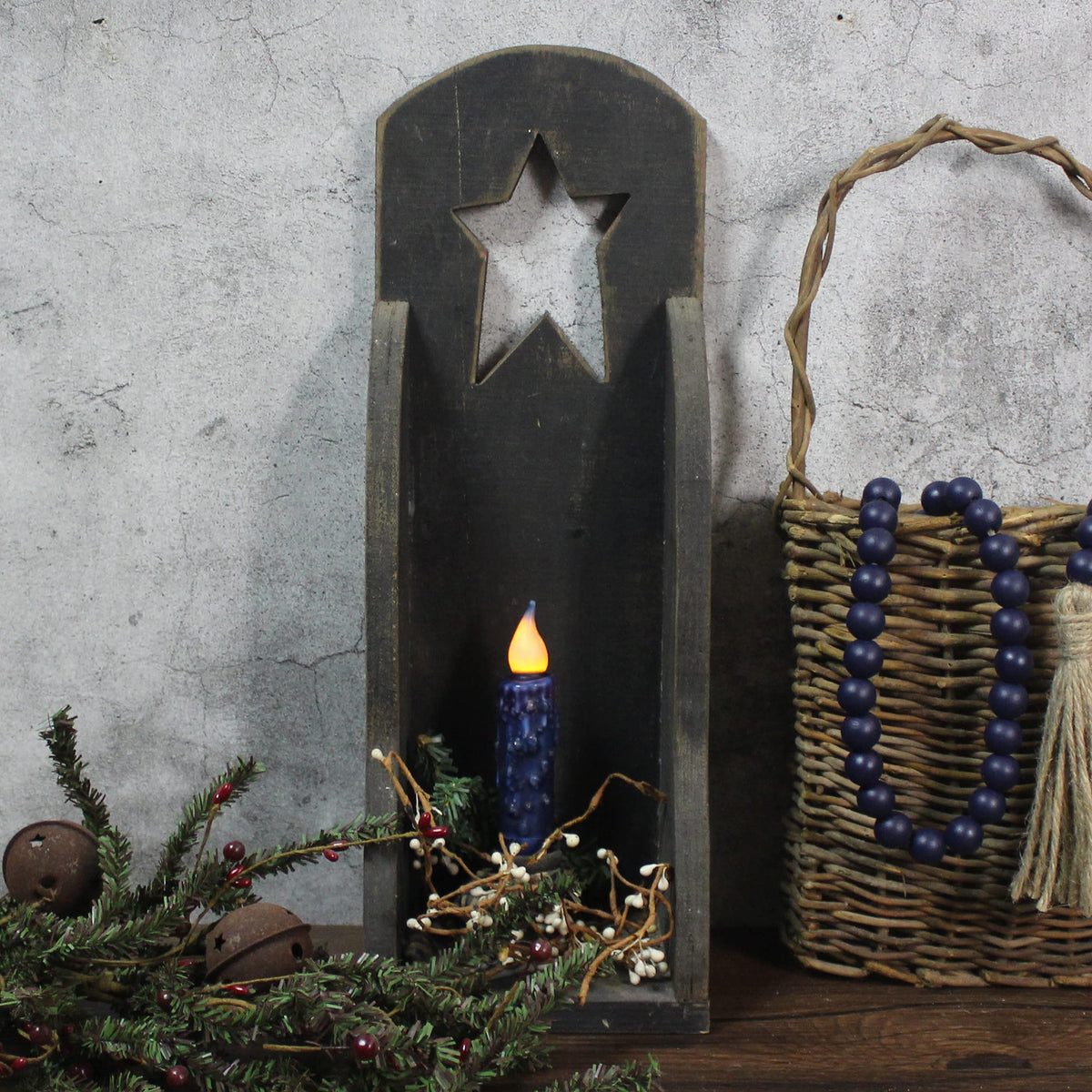 CVHOMEDECO. Real Wax Hand Dipped Battery Operated LED Timer Taper Candles Rustic Primitive Flameless Lights Decor, 4-3/4 Inch, Navy Blue, 2 PCS in a Package