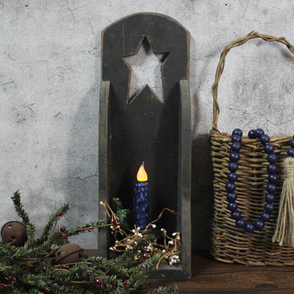 CVHOMEDECO. Real Wax Hand Dipped Battery Operated LED Timer Taper Candles Rustic Primitive Flameless Lights Decor, 4-3/4 Inch, Navy Blue, 3 PCS in a Package