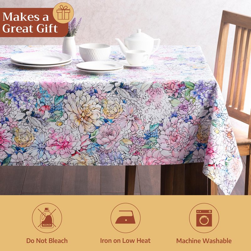 Maison d' Hermine Table Cloth Rectangle Table 100% Cotton 60 x 90 Inches Tablecloth Reusable Decorative for Dining Kitchen Room Farmhouse Home Gifts for Mothers Day Spring Summer - Floral Love