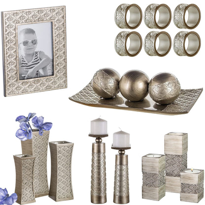 Creative Scents Dublin Silver Decorative Candle Holder Set of 2 - Home Decor Pillar Candle Stand, Coffee Table Mantle Decor centerpieces for Fireplace, Living or Dining Room Table, Gift Boxed