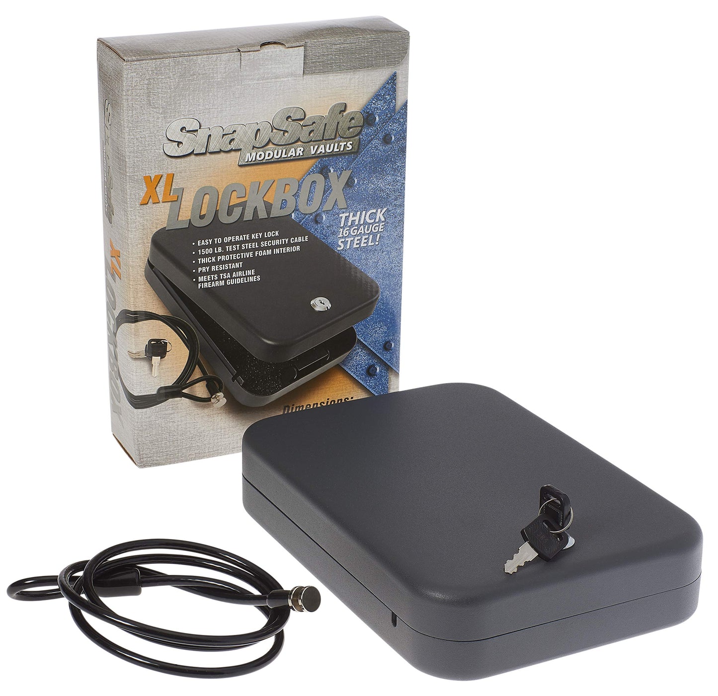 SnapSafe Portable Lock Box for Guns and Valuables – Includes Lock Box, 2 Keys and Patented Security Cable – An Ideal Car Gun Safe – XXL, Black, 11.5 x 8.5 x 2.5 Inches