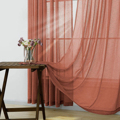 KOUFALL Rustic Curtains for Cabin Living Room 63 Inch Length 2 Panels Set,Farmhouse Sheer Boho Western Curtains for Bedroom 63 Inches Long,Terra Cotta Terracotta Rust Copper Orange