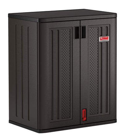 Suncast Commercial Heavy-Duty 9 Cubic Ft. Resin Storage Cabinet with Lockable Handles, Adjustable Metal-Reinforced Shelves for Garage or Workspace, Black, Made in The USA
