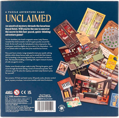 Professor Puzzle: Unclaimed: The Mystery of The Royal Hotel - A Puzzle Adventure Game Fast-Paced Treasure-Hunt Investigation Ages 12+ 1-4 Players
