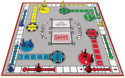 Classic Sorry with Retro Artwork and Components by Winning Moves Games USA a Family Favorite for Almost 100 Years for 1-4 Players Ages 6+