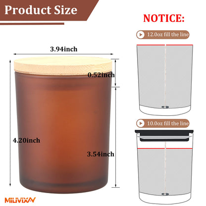 MILIVIXAY 12Pack 12 OZ Frosted Amber Thick Glass Candle Jars with Lids - Bulk Empty Candle Jar for Making Candles - Spice, Powder Containers.