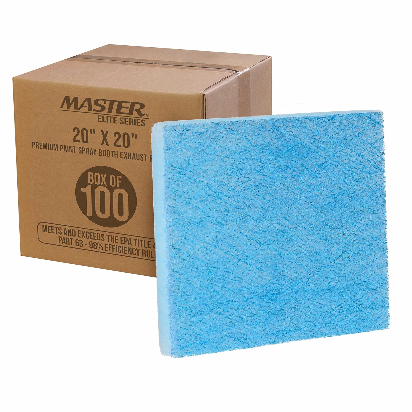 Master Elite Premium Paint Spray Booth Exhaust Filter Pad 20" x 20", Box of 100-18 Gram Fiberglass Paint Arrestors - Captures Traps Overspray Particles in Auto Car Autobody Refinish Booths