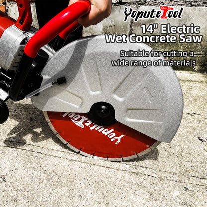 Electric 14 in Circular Saw Cutter with 4.8 in Cutting Depth, Wet/Dry Disk Saw Cutter Includes Water Line, Pump and Blade, for Stone, Brick, Porcelain, Concrete, 3500w cutting machine
