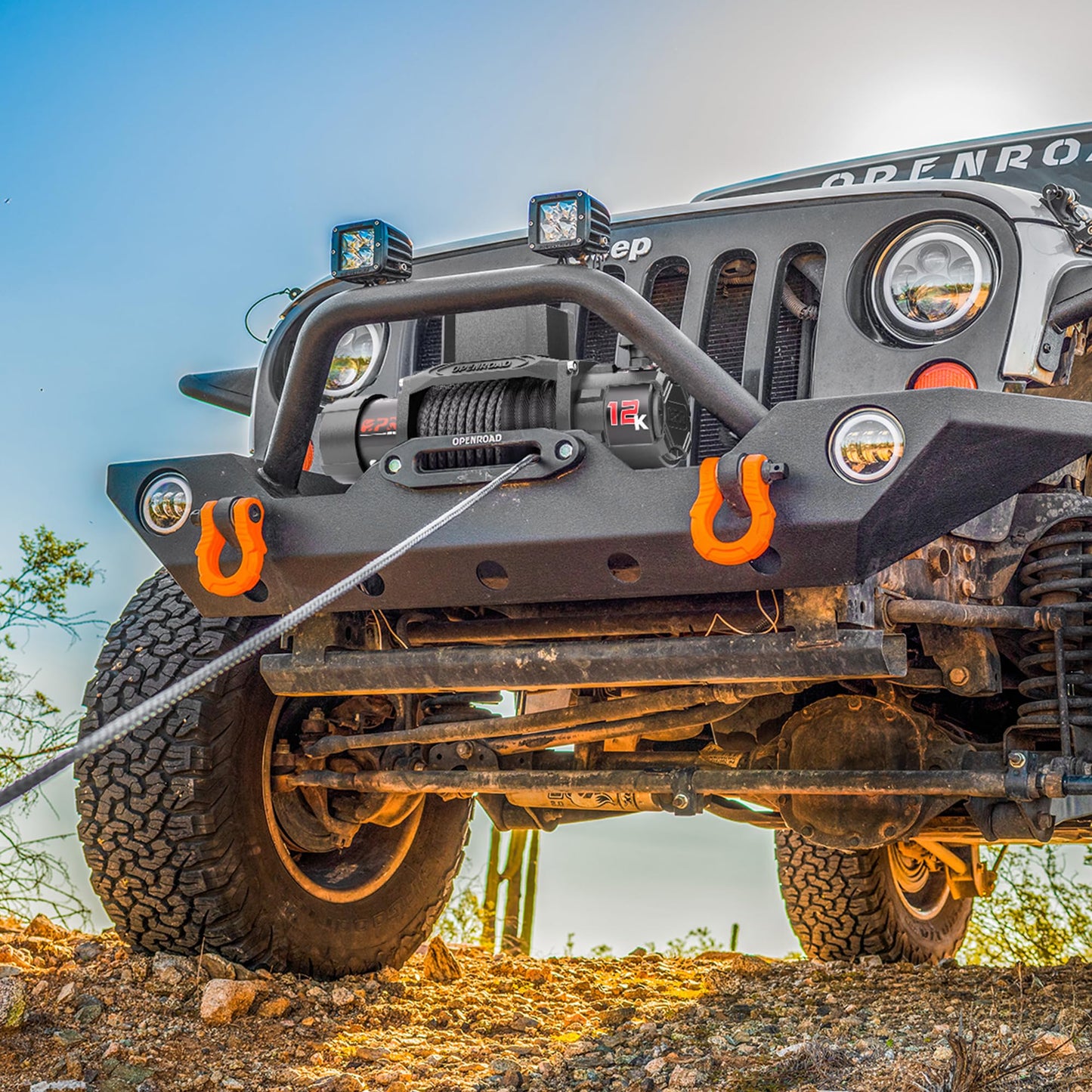 OPENROAD 12000 lbs Winch with Synthetic Rope and 2 Wireless Remotes -Panther Series 3S