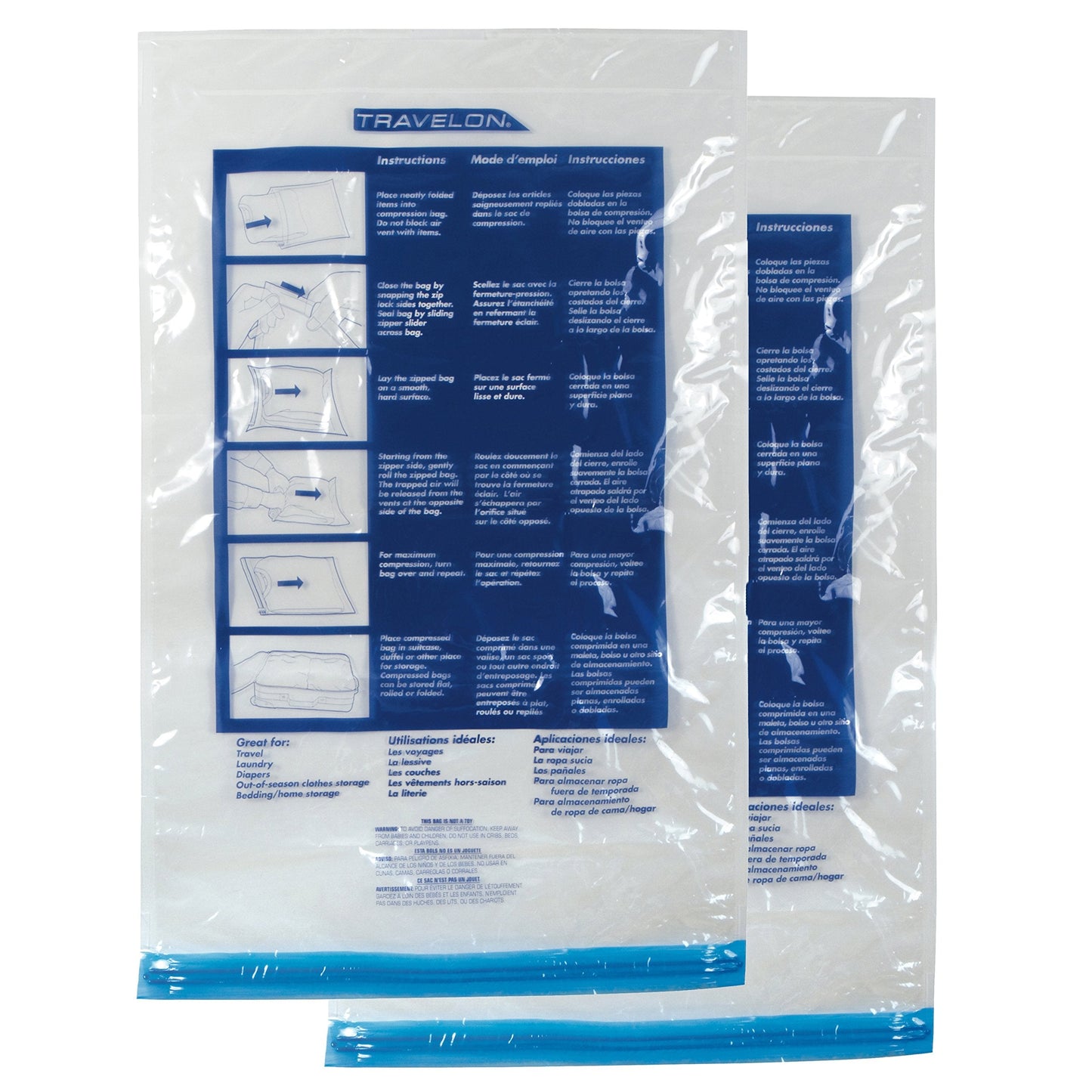 Travelon Set of 2 Compression Packing Bags, Clear, 1 Medium/1Large